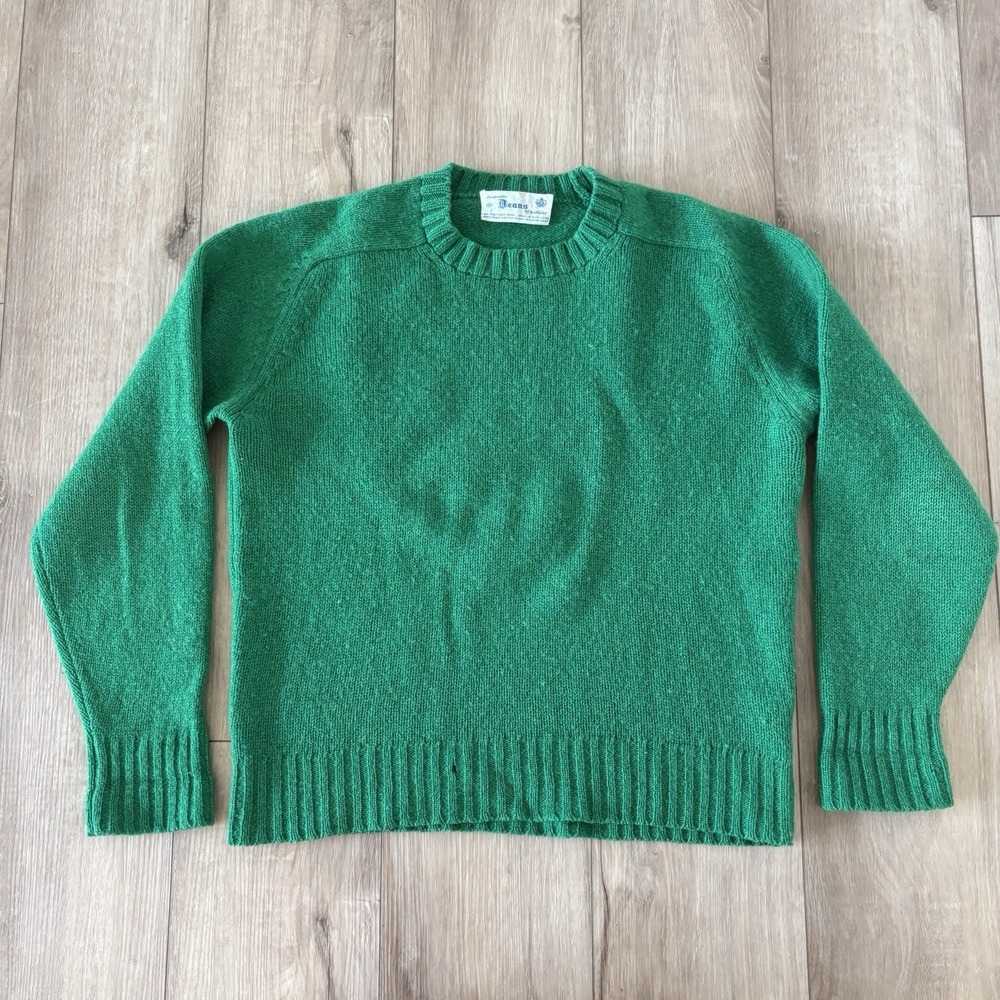Deans of Scotland Sweater Mens 40 Medium Green Crew Neck Pullover Knit Wool